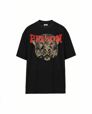 Camiseta Oversized Streetwear Prison Leopard Preta
