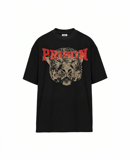 Camiseta Oversized Streetwear Prison Leopard Preta