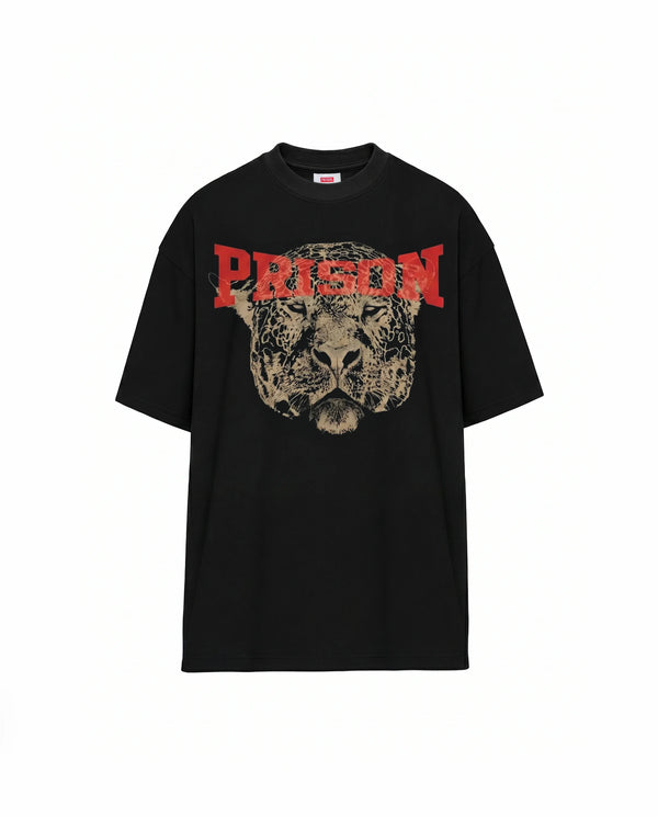 Camiseta Oversized Streetwear Prison Leopard Preta