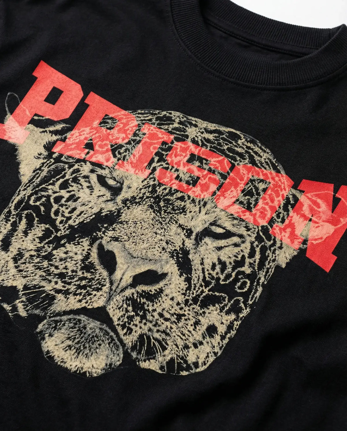 Camiseta Oversized Streetwear Prison Leopard Preta