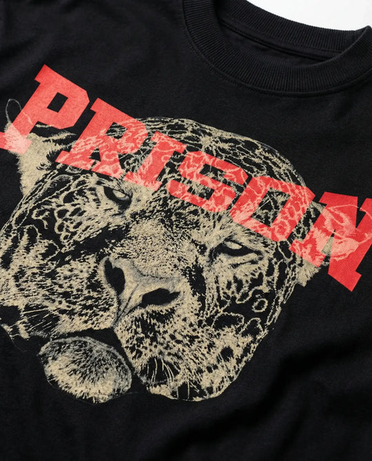 Camiseta Oversized Streetwear Prison Leopard Preta
