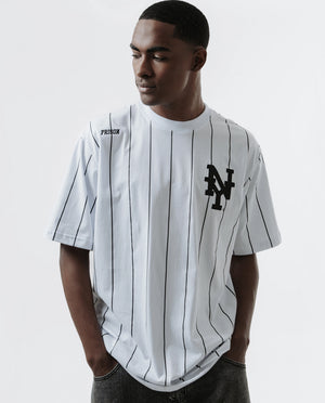 White Striped Streetwear T-Shirt NY