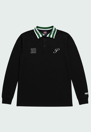 Camiseta Manga Longa Bordada Gola Polo Preta