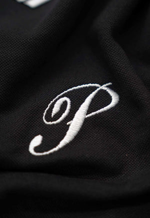 Camiseta Manga Longa Bordada Gola Polo Preta