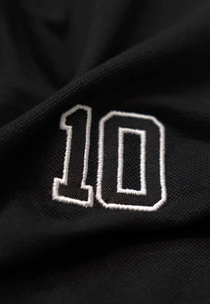 Camiseta Manga Longa Bordada Gola Polo Preta