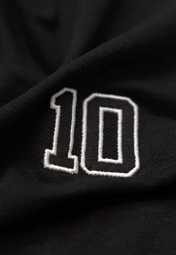 Camiseta Manga Longa Bordada Gola Polo Preta