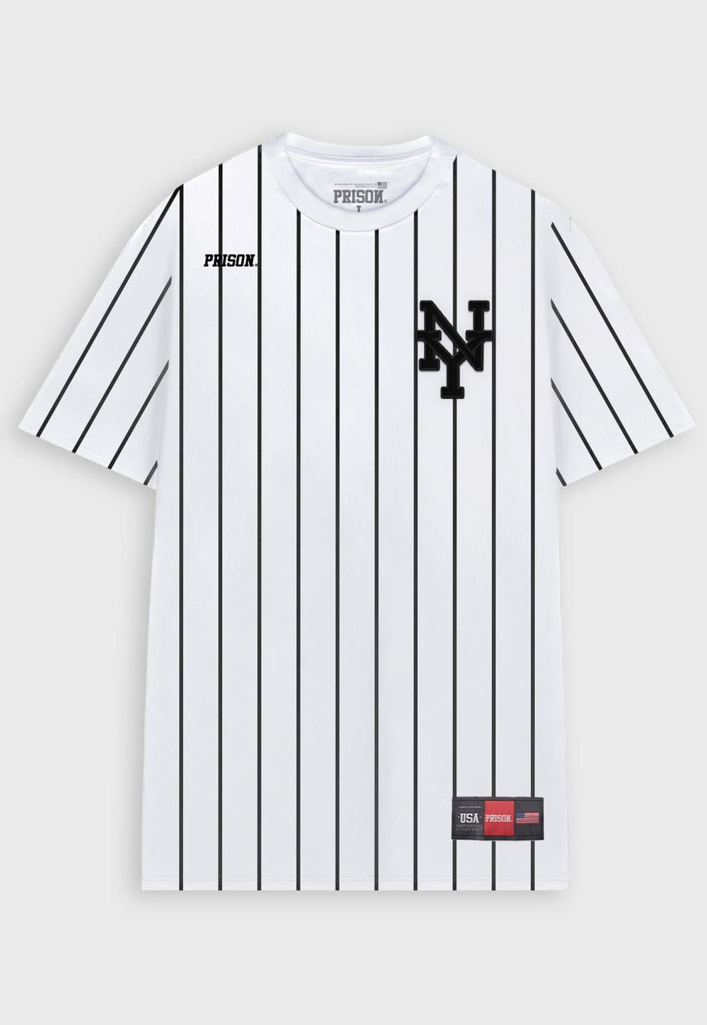 Camiseta Listrada New York Jersey Bordada Branca