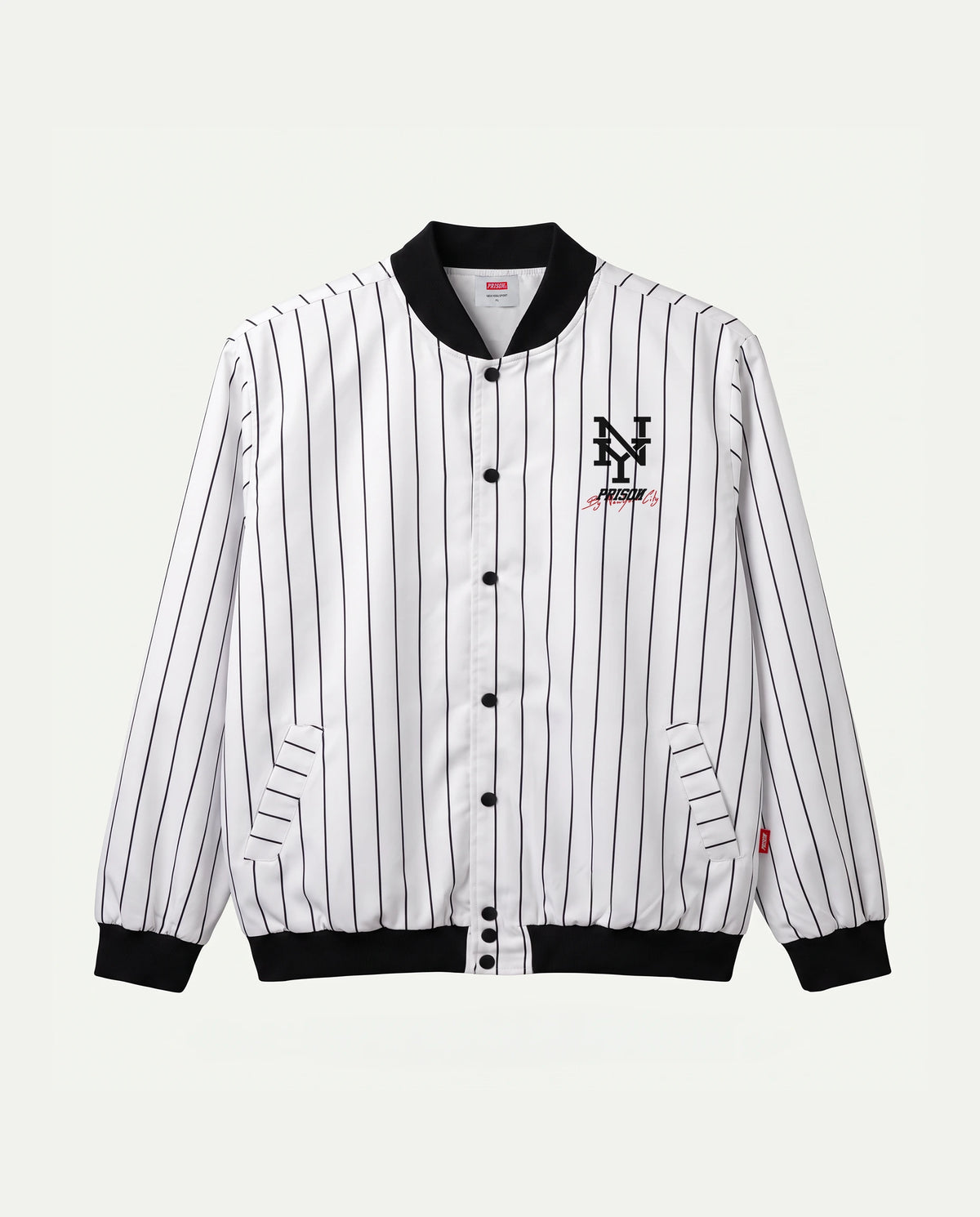 Jaqueta corta-vento masculina branca listrada New York Prison