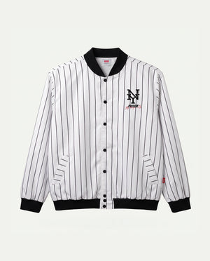 Jaqueta corta-vento masculina branca listrada New York Prison
