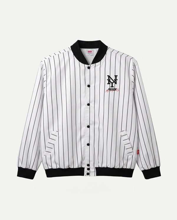 Jaqueta corta-vento masculina branca listrada New York Prison