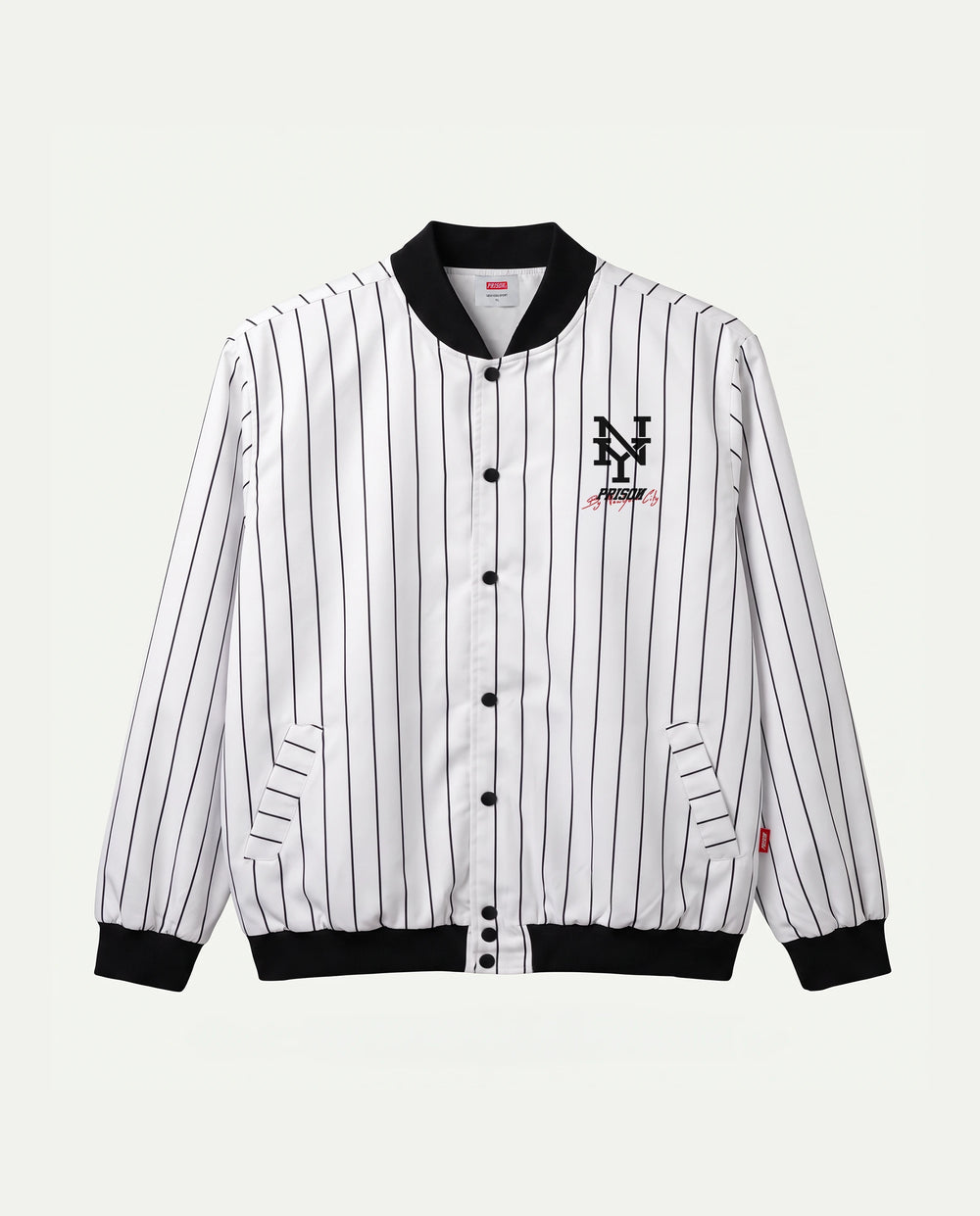 Jaqueta corta-vento masculina branca listrada New York Prison