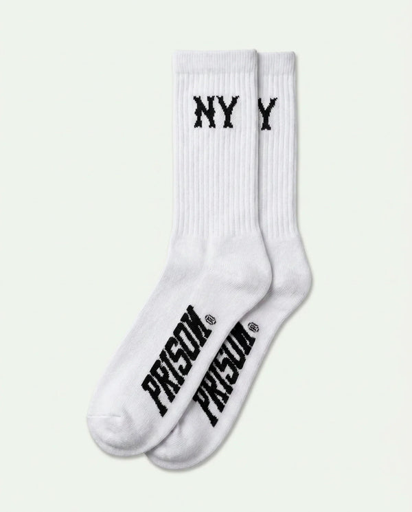 Meia cano alto masculina branca New York Prison