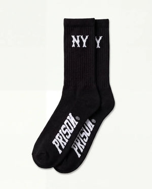 Par de meias cano alto masculinas pretas New York Prison