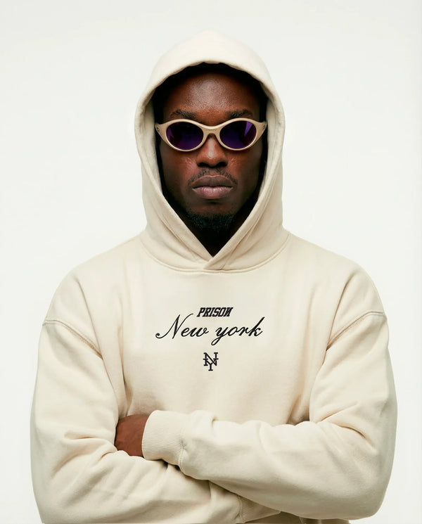 Moletom com capuz masculino off white New York Prison de frente