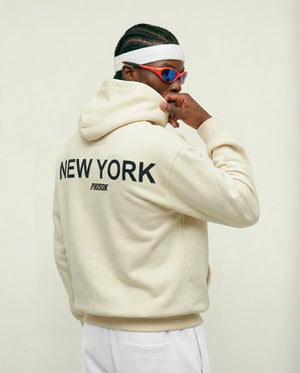Costas do moletom com zíper masculino off white New York Prison