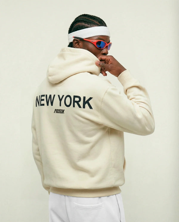 Costas do moletom com zíper masculino off white New York Prison