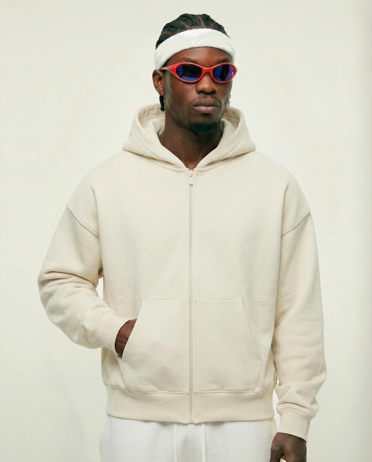 Moletom com zíper masculino off white New York Prison de três quartos
