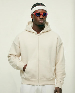 Moletom com zíper masculino off white New York Prison de três quartos
