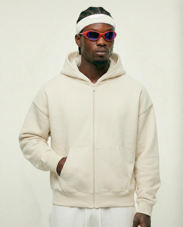 Moletom com zíper masculino off white New York Prison de três quartos
