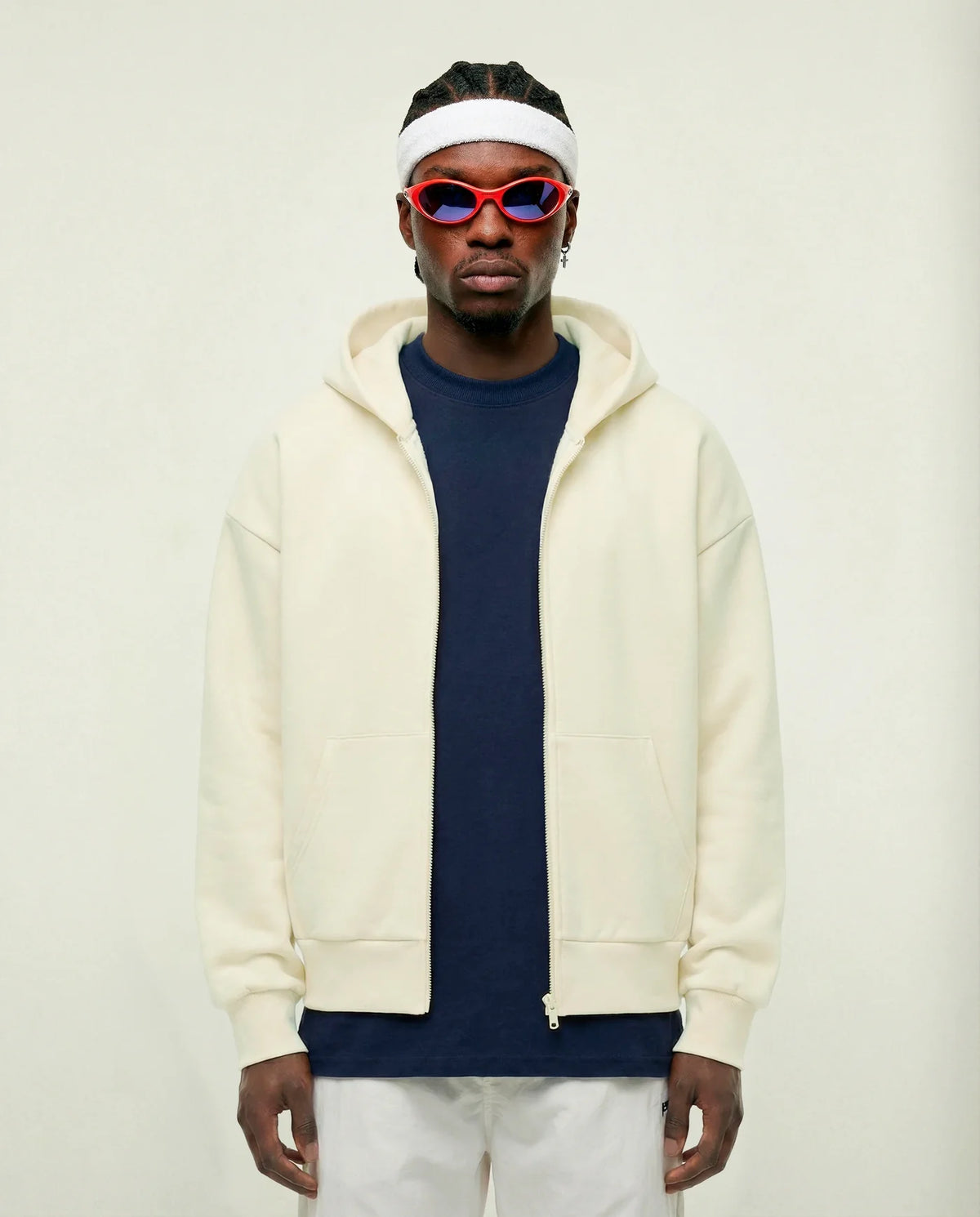 Moletom com zíper masculino off white New York Prison de frente