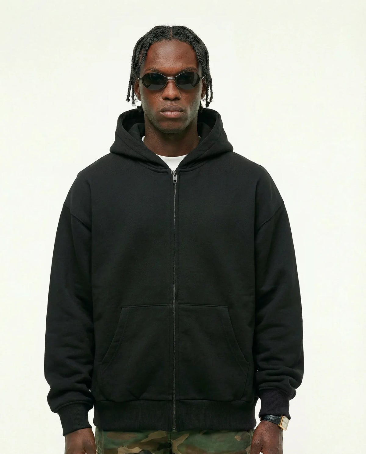 Moletom com zíper masculino preto New York Prison de frente