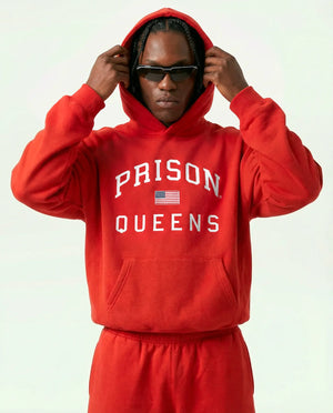 Moletom masculino vermelho Queens Prison de frente