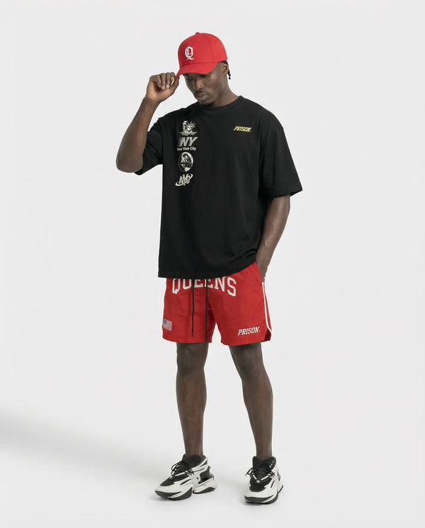 Camiseta Oversized NYC Essentials Ícones Preta