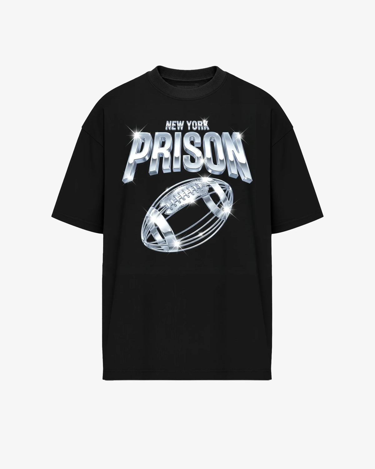 Camiseta oversized New York Football Chrome preta PRISON® vista frontal