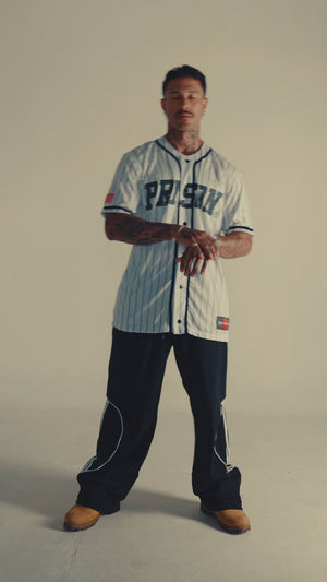 Camisa de Baseball Listrada Tech Branca