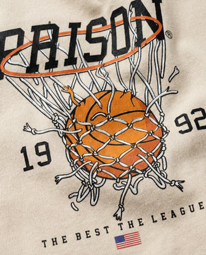 Camiseta oversized 1992 Basketball Net off-white PRISON® detalhe da estampa