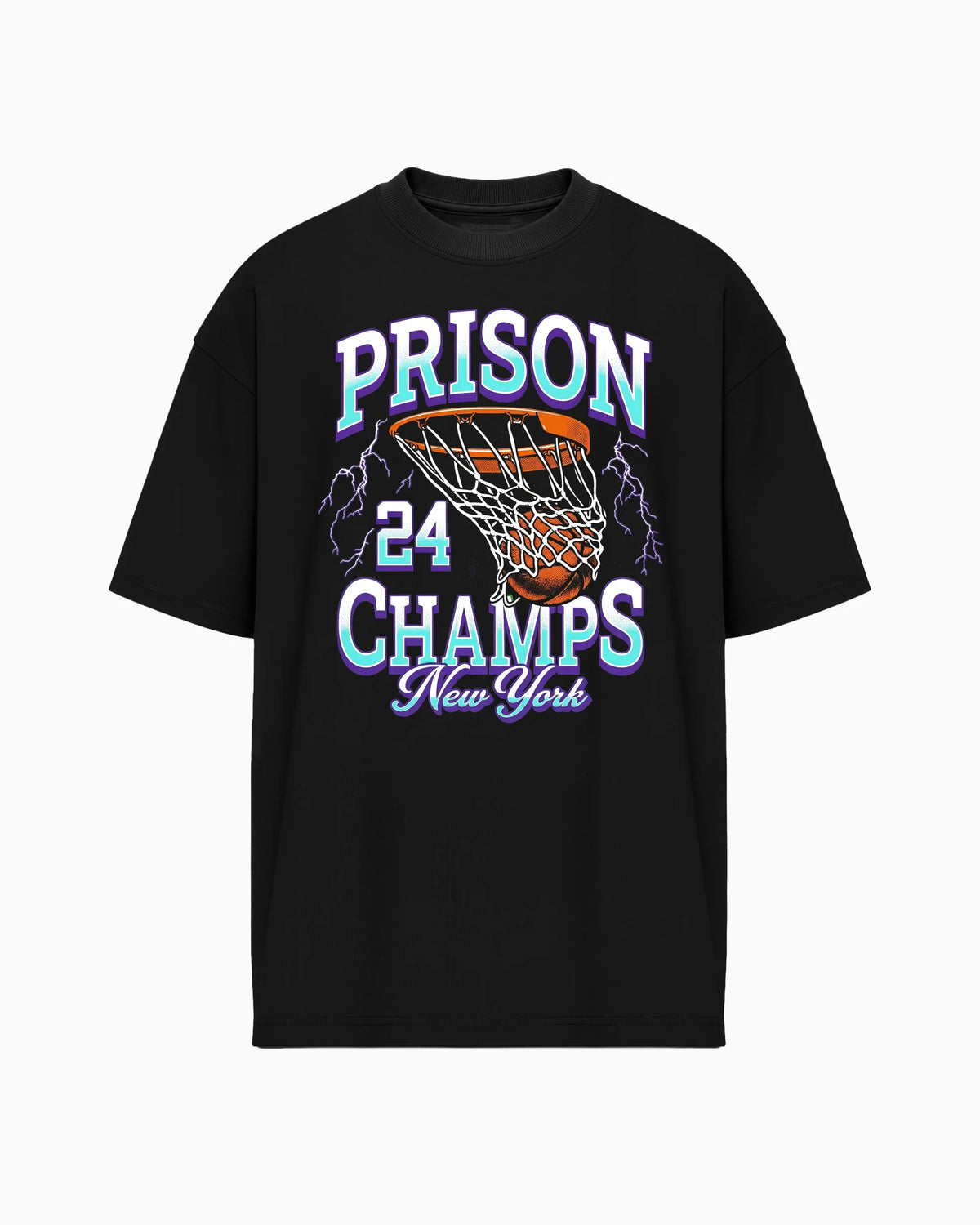 Camiseta oversized 24 Champs Basketball preta PRISON® vista frontal