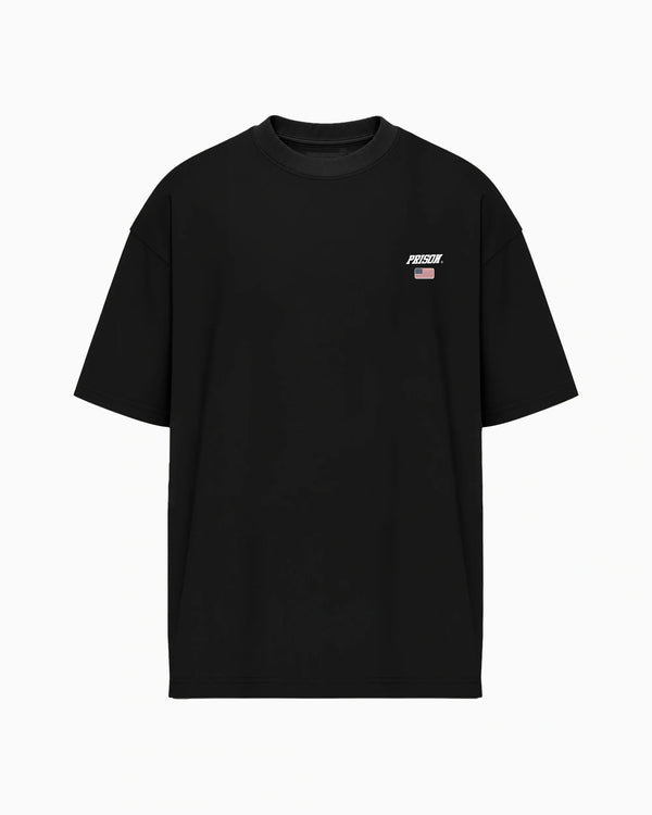Camiseta oversized Flag Logo EUA preta PRISON® vista frontal