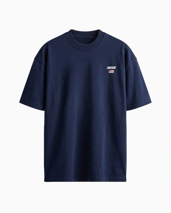 Camiseta oversized USA Flag Logo azul-marinho PRISON® vista frontal