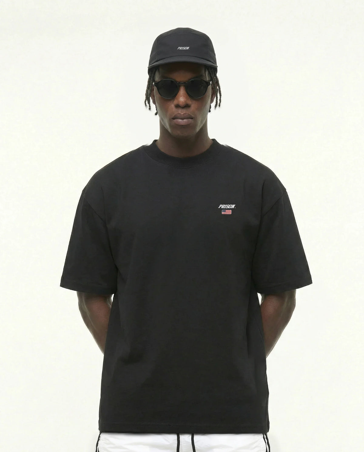 Camiseta oversized Flag Logo EUA preta PRISON® foto still frontal