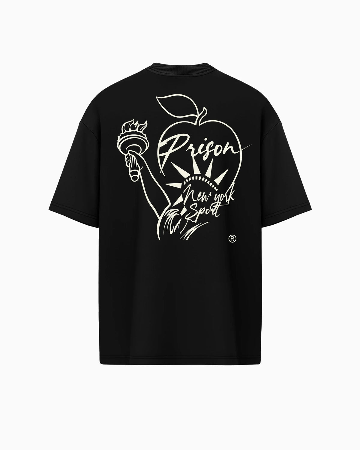 Camiseta oversized Estátua da Liberdade preta PRISON® estampa nas costas
