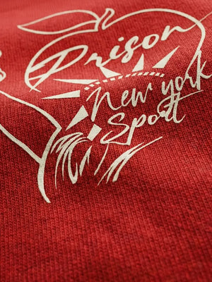 Camiseta oversized Godspeed Liberdade vermelha PRISON® detalhe da estampa