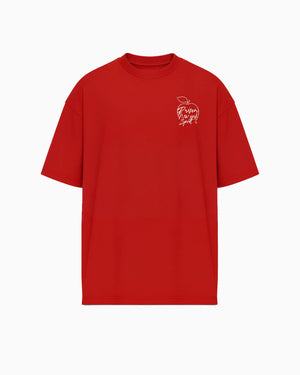 Camiseta oversized Godspeed Liberdade vermelha PRISON® vista frontal
