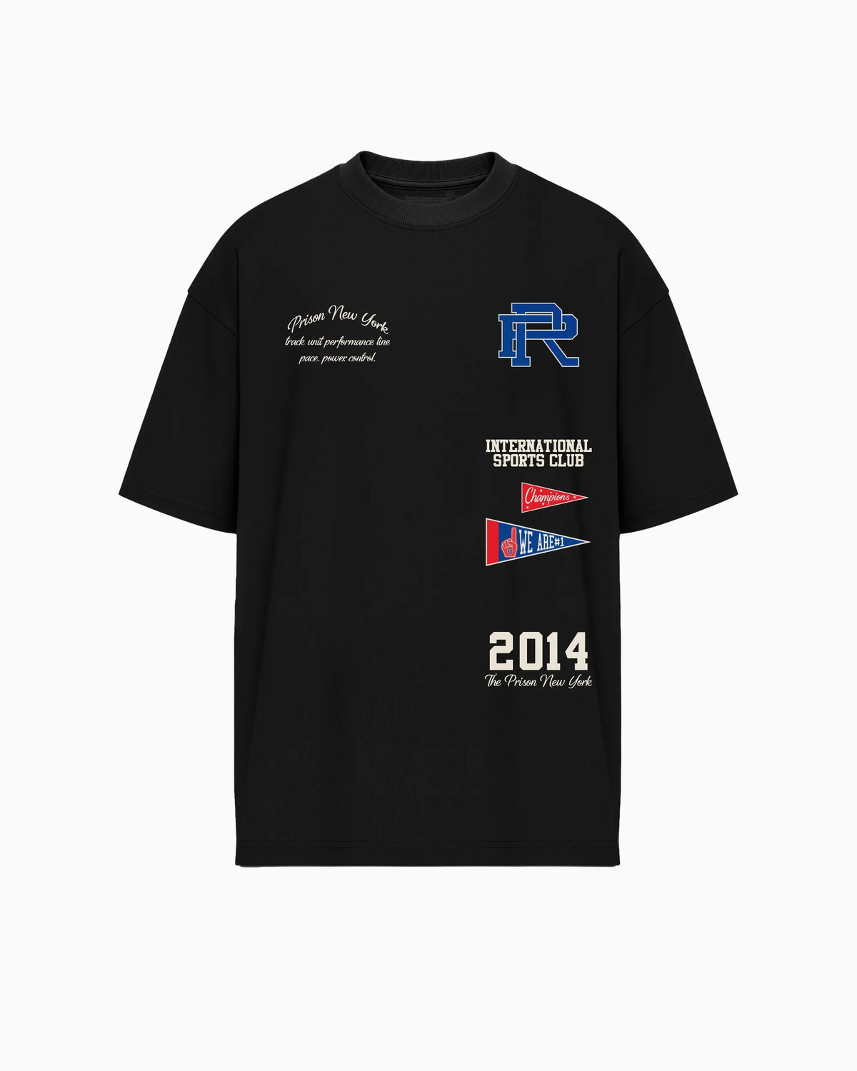 Camiseta oversized International Sports Club preta PRISON® vista frontal