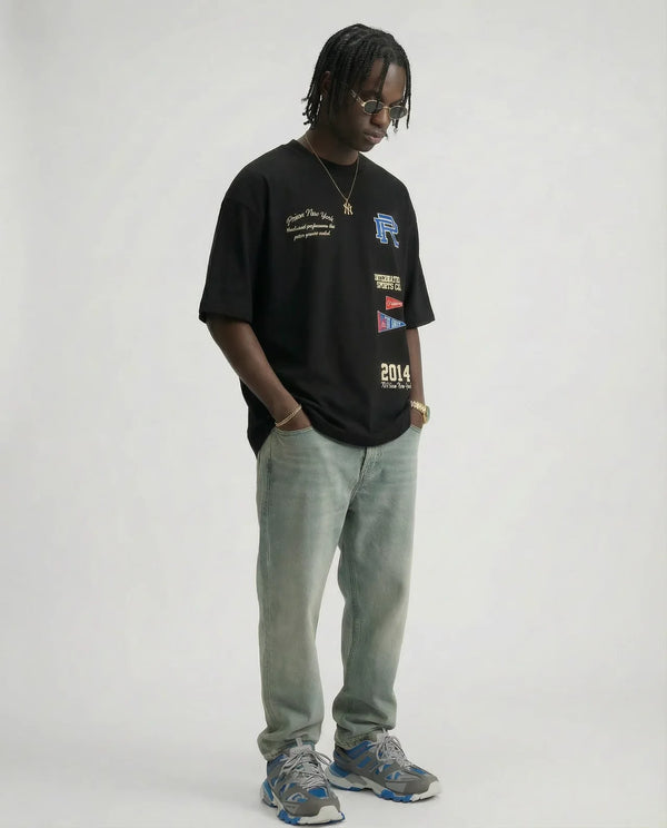 Camiseta oversized International Sports Club preta PRISON® no modelo vista frontal