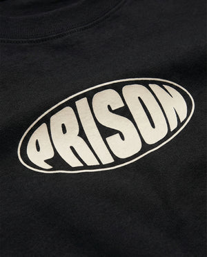 Camiseta oversized Oval Mark preta PRISON® detalhe da estampa