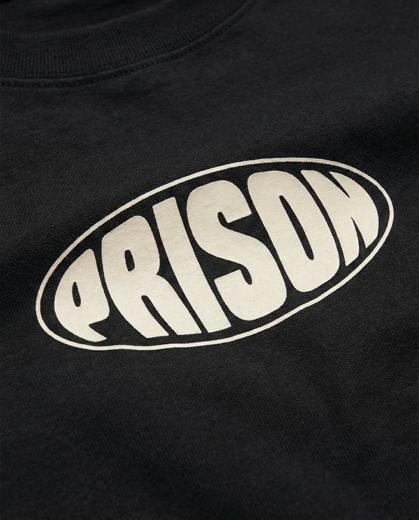 Camiseta oversized Oval Mark preta PRISON® detalhe da estampa