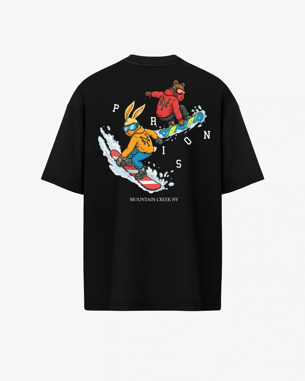 Camiseta oversized Mountain Creek NY preta PRISON® estampa nas costas