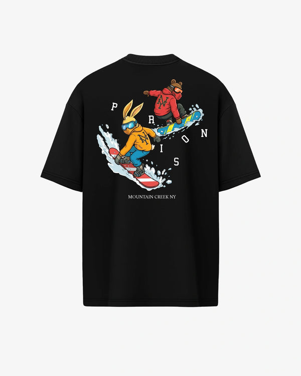 Camiseta oversized Mountain Creek NY preta PRISON® estampa nas costas
