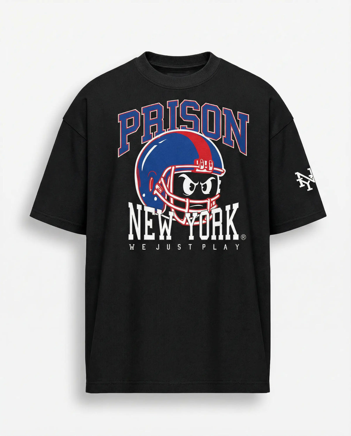 Camiseta oversized NY Kickoff Football preta PRISON® vista frontal