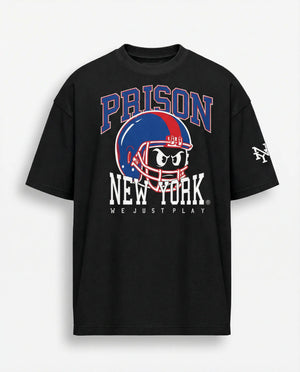 Camiseta oversized NY Kickoff Football preta PRISON® vista frontal
