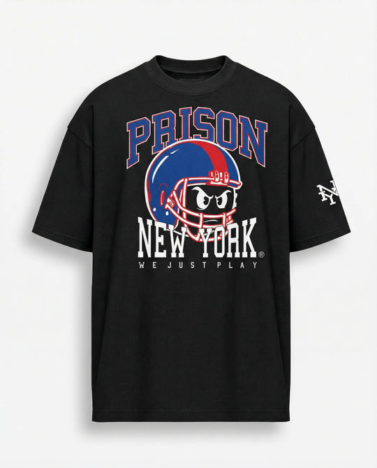 Camiseta oversized NY Kickoff Football preta PRISON® vista frontal