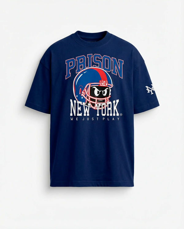Camiseta oversized NY Kickoff Capacete azul-marinho PRISON® vista frontal