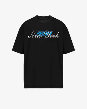 Camiseta oversized New York Script preta PRISON® vista frontal