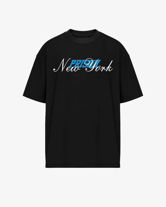 Camiseta oversized New York Script preta PRISON® vista frontal