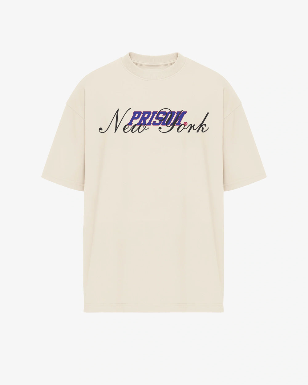 Camiseta oversized New York Script off-white PRISON® vista frontal